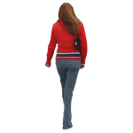 Woman in Red Jacket and Jeans